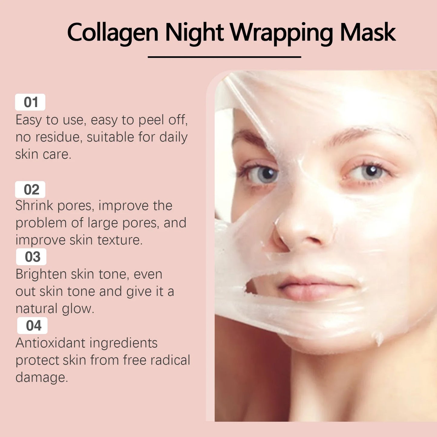 Collagen Peel-Off Mask Deep Hydrating Fade Fine Lines Firming Shrink Pores Brightening Overnight Wrapping Mask Face Skin Care